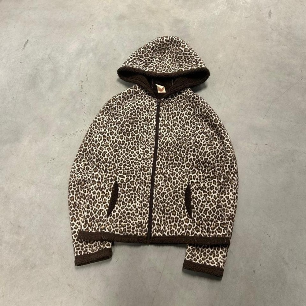 Y2K Cheetah Print Hooded Zip Up Jacket